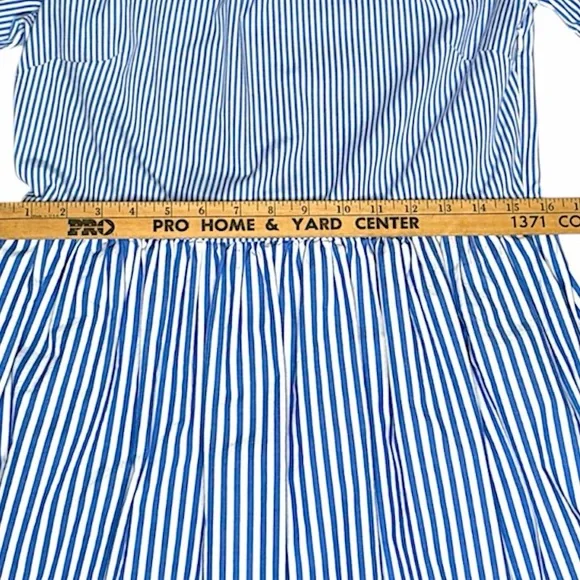 J. Crew Poplin Puff Sleeve Blue Striped Tiered Midi Ruffle Dress Size 4 GUC! - Picture 9 of 16